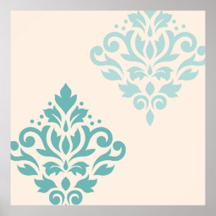 Poster Rolar Damask Art I Teals on Cream