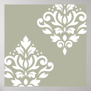 Poster Rolar Damask Art I White em Verde