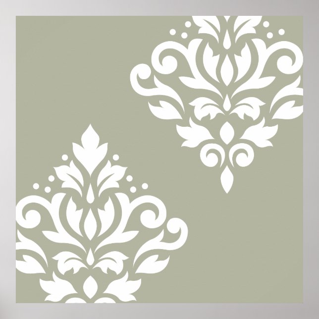 Poster Rolar Damask Art I White em Verde (Frente)