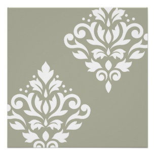 Póster Rolar Damask Art I White em Verde