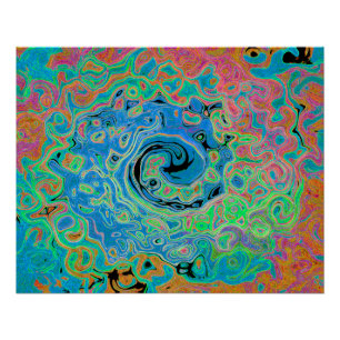 Póster Rolha de Abstrato com rolha azul de aquarela com r