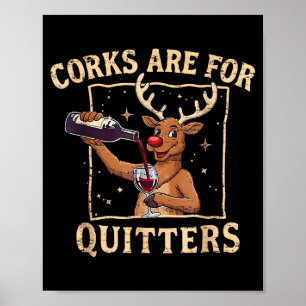 Poster Rolhas de vinho para beber renas de Natal retrô sã