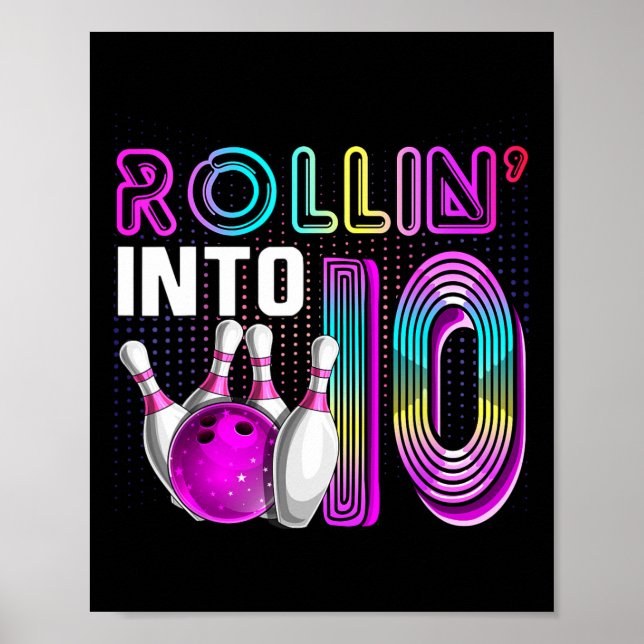 Poster Rollin Into 10 Bowling Birthday Party 10th Birthda (Frente)