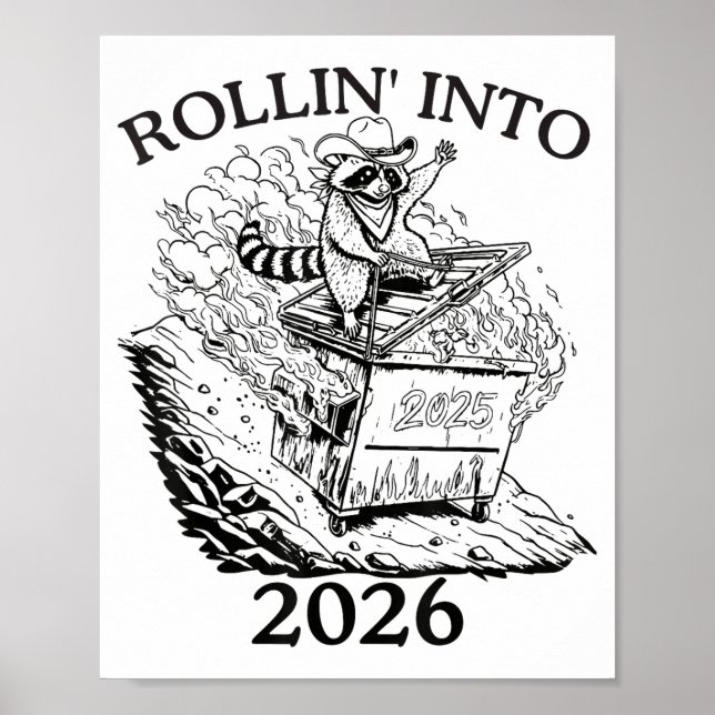 Poster Rollin’ Into 2026 Dumpster Fire New Year Party Fun (Frente)