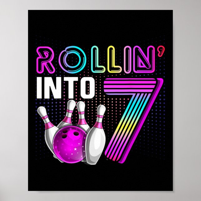 Poster Rollin para 7 Boliche de 7 de Festa de aniversário (Frente)