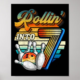 Poster Rollin para 7 Boliche de 7 de Festa de aniversário
