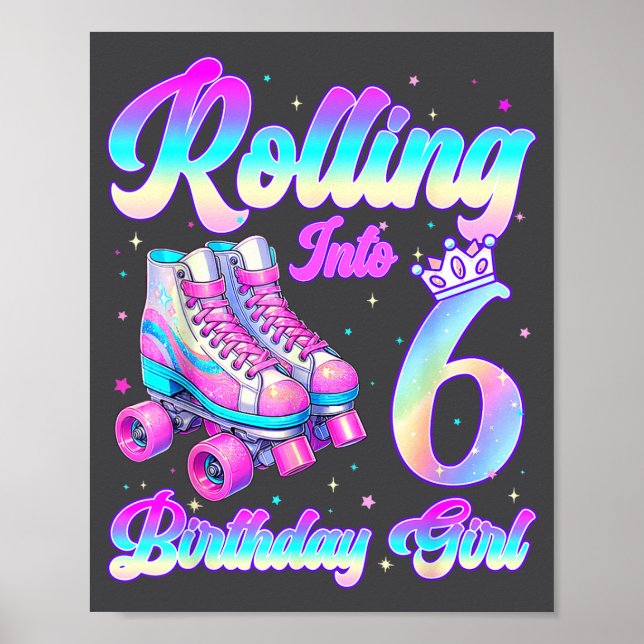 Poster Rolling Into 6 Year Old Roller Skating 6th Birthda (Frente)
