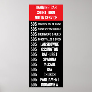 Póster Rollsign de Streetcar TTC de Réplica TTC de 505 DU