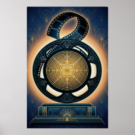 Poster Rolo de Filme Art Deco Dourado e Azul Meia-Noite
