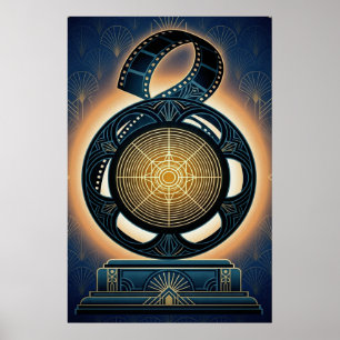 Poster Rolo de Filme Art Deco Dourado e Azul Meia-Noite