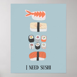 Poster Rolo de Maki de Sushi Nigiri Japonês com Texto Per