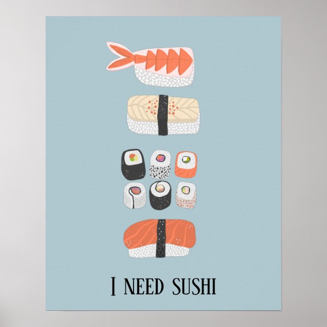 Poster Rolo de Maki de Sushi Nigiri Japonês com Texto Per (Frente)