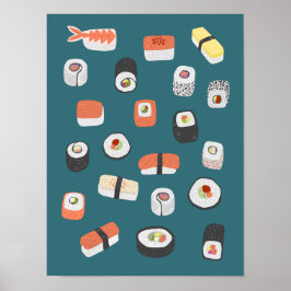 Poster Rolo de Maki Nigiri de Sushi Japonês