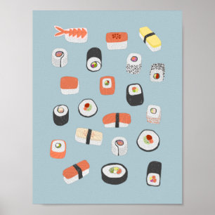 Poster Rolo de Maki Nigiri de Sushi Japonês
