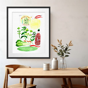 Poster Rolos de Arroz Vietnamitas Recebem Aquarela
