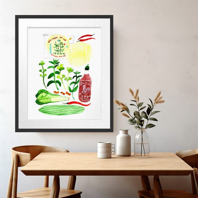 Poster Rolos de Arroz Vietnamitas Recebem Aquarela (Vietnamese Rice Paper Rolls Recipe Watercolor Poster
)