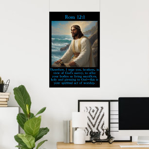 Poster Rom 12:1 Jesus perto do calmo oceano