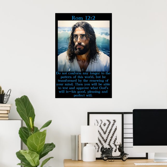Poster Rom 12:2 com Jesus na praia (Escritório em casa)