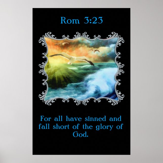 Póster Rom 3:23 Com gaivotas voando sobre o mar aberto (Frente)