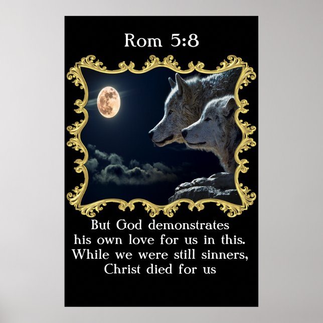 Póster Rom 5:8 Lobos olhando para a lua de cheio. (Frente)