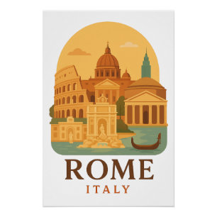 Póster Roma Antiga Itália Viagem Coliseu & Panteão
