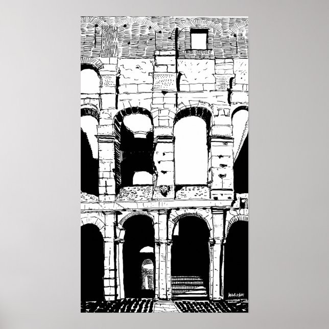 Poster Roma Colosseum Black White Itália Viagem Art Impre (Frente)