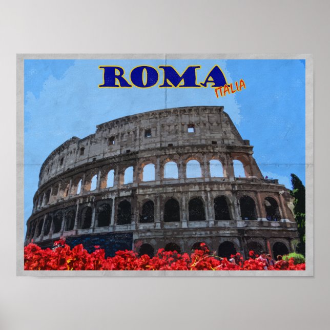Poster Roma Colosseum Itália Viagens vintage angustiada (Frente)