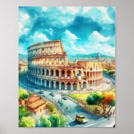 Poster Roma Colosseum Itália Watercolor Art