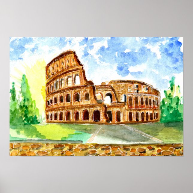 Poster Roma Colosseum Watercolor (Frente)