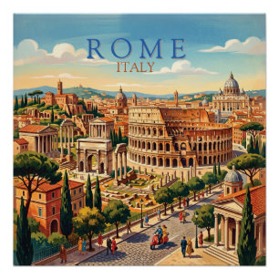 Póster Roma Itália Coliseu Viagem Arte Vintage