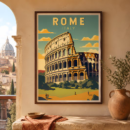Poster Roma Itália Coliseu Viagem Arte Vintage