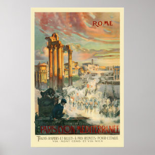 Poster Roma Itália Paris Lyon Mediterrâneo Viagem Antiga