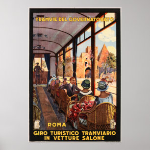 Poster ROMA ITÁLIA Tours Visitantes Tram Viagem Italiano