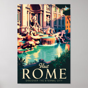 Poster Roma Itália Trevi - Fonte de Ilustração Viagem Art