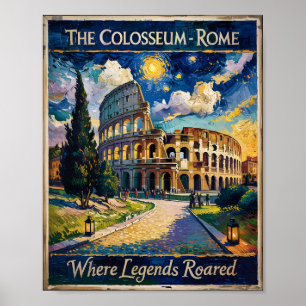 Poster Roma Itália Viagem Colosseum Starry Night Van Gogh