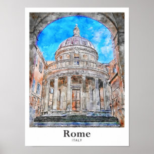 Poster Roma Itália Viagem Watercolor - Desenho da Mão