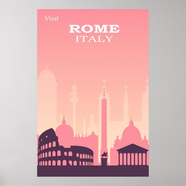 Poster Roma Itália - Viagens vintage rosa (Frente)