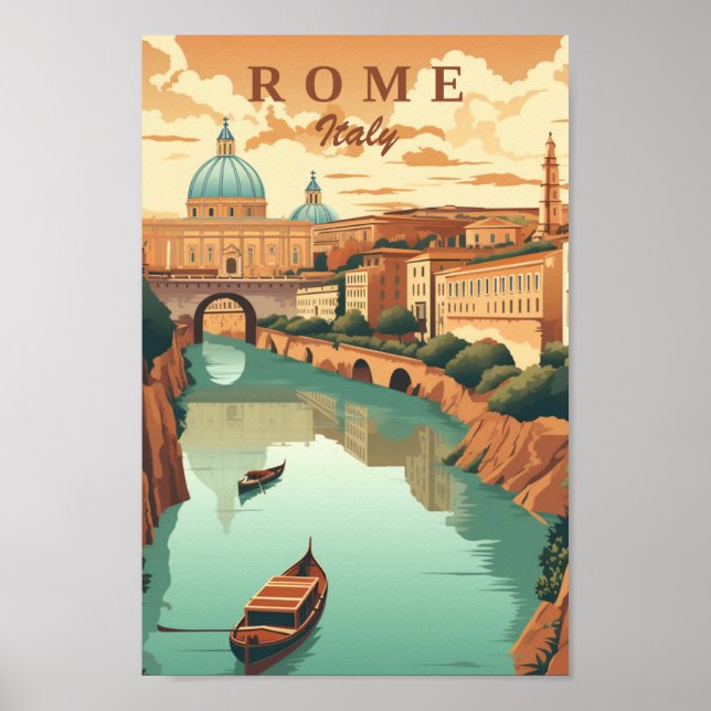Poster Roma Itália Vintage Familiar Viagem (Frente)