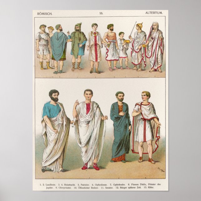 Póster Roman Dress, do "Trachten der Voelker", 1864 (Frente)