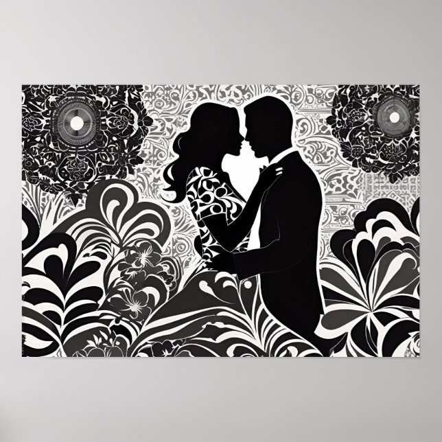 Poster Romance moderno: Beijo preto e branco (Frente)