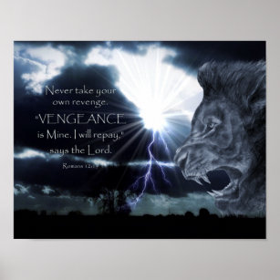 Poster Romanos 12:19 VENGÊNCIA   Leão e raios