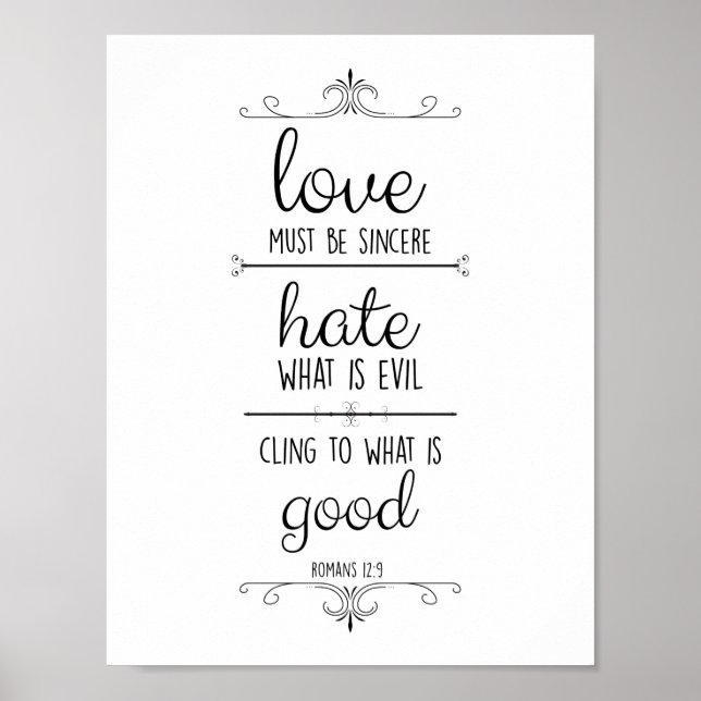 Poster romanos 12:9 amor deve ser sincero pôster cristão (Frente)