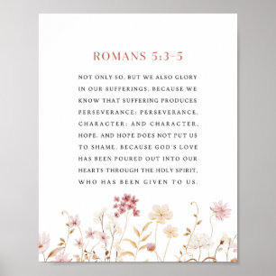Poster Romanos 5:3-5 Versículo Bíblico Floral