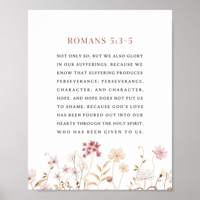 Poster Romanos 5:3-5 Versículo Bíblico Floral (Frente)