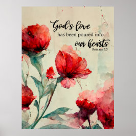 Poster Romanos 5:5 Bíblia de amor de Deus Verso Vermelho