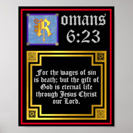 Poster Romanos 6 23 Citação de Bíblia Iluminada Dourada