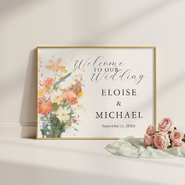 Poster Romantic Blush Painted Floral Wedding Welcome