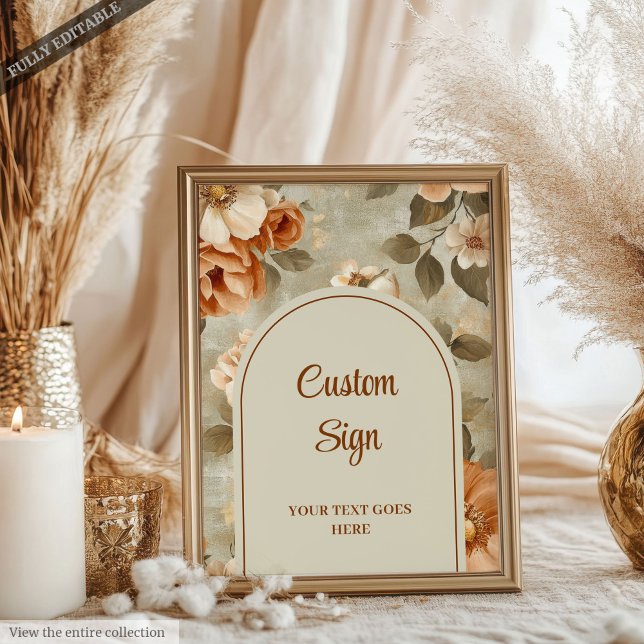 Poster Romantic Boho Terracotta Sage Green Personalized  (Romantic Boho Terracotta Sage Green Personalized Sign)