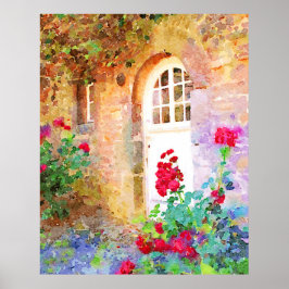 Poster Romantic cottage garden aquarel