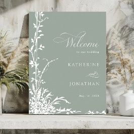 Poster Romantic Floral Garden Sage Green Wedding Welcome